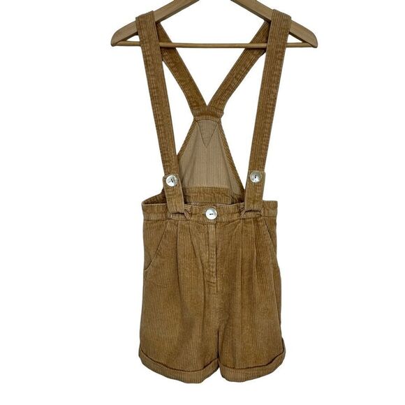 SeamsFriendly Khaki Beige Cotton Corduroy Short Dungaree Jumpsuit Size Small - Picture 4 of 16
